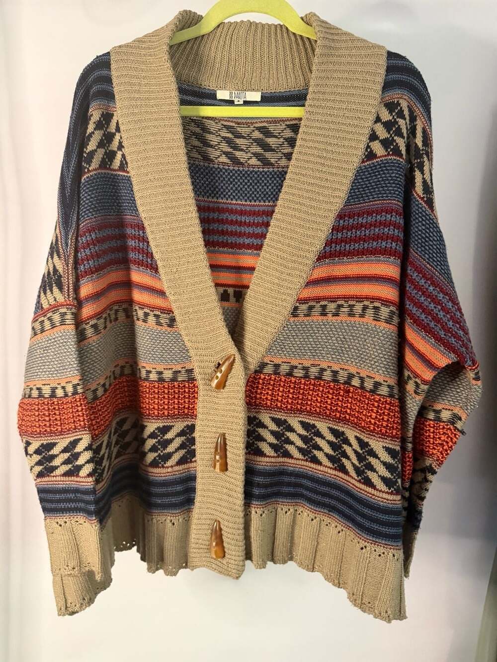 BB Dakota Womens Multicolor Aztec Southwestern Toggle Cardigan Sweater Size S